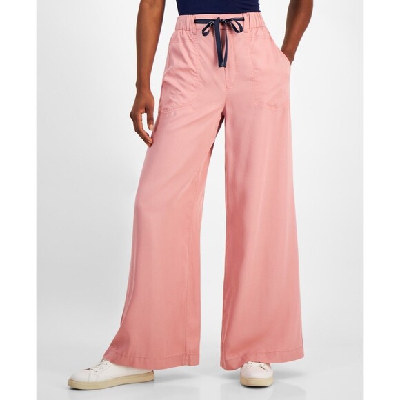 Nautica Jeans Women's Contrast-Tie Wide-Leg Pull-On Pants, Bridal Ros, S - Picture 1 of 4